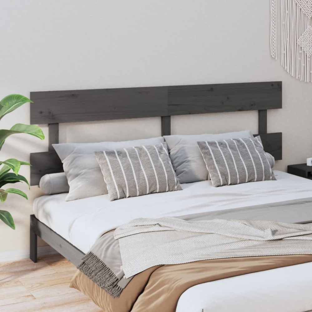 vidaXL Sänggavel grå 204x3x81 cm massiv furu