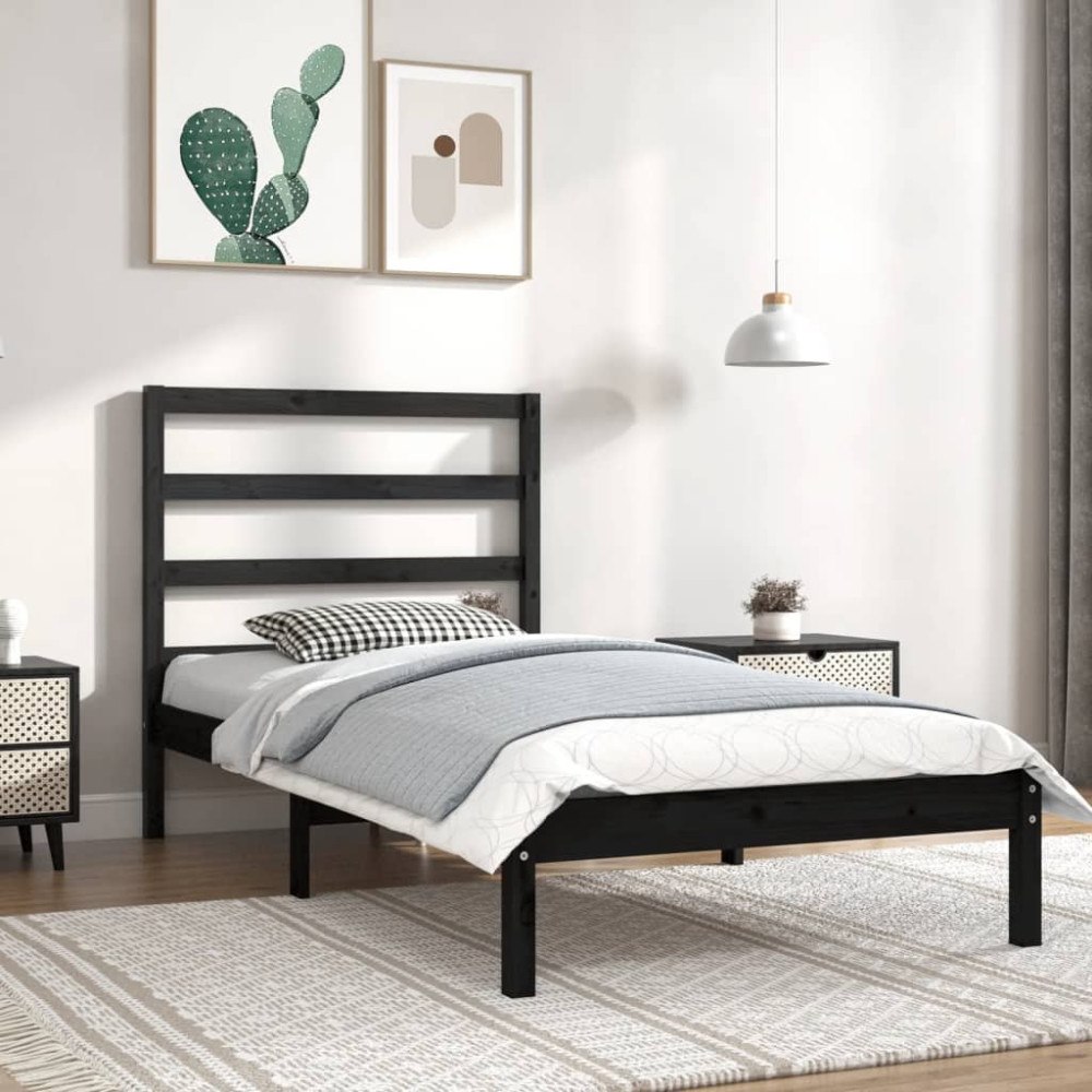 vidaXL Sängram svart massiv furu 100x200 cm enkelsäng