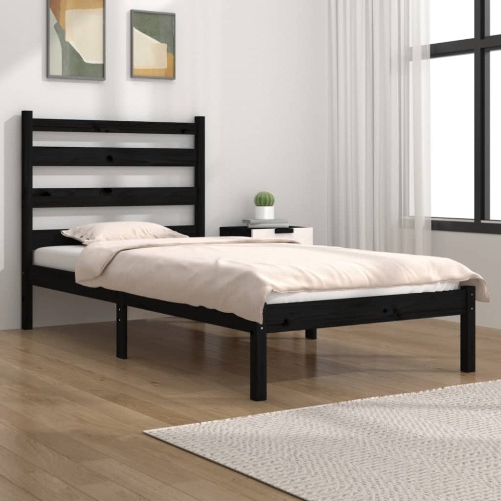 vidaXL Sängram svart massiv furu 100x200 cm enkelsäng