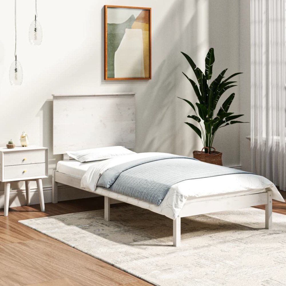 vidaXL Sängram vit massivt trä 90x190 cm