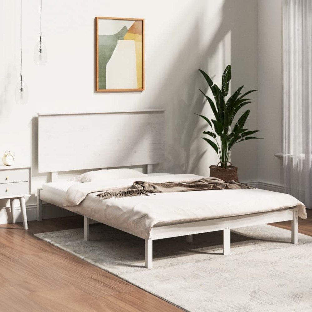 vidaXL Sängram vit massivt trä 135x190 cm