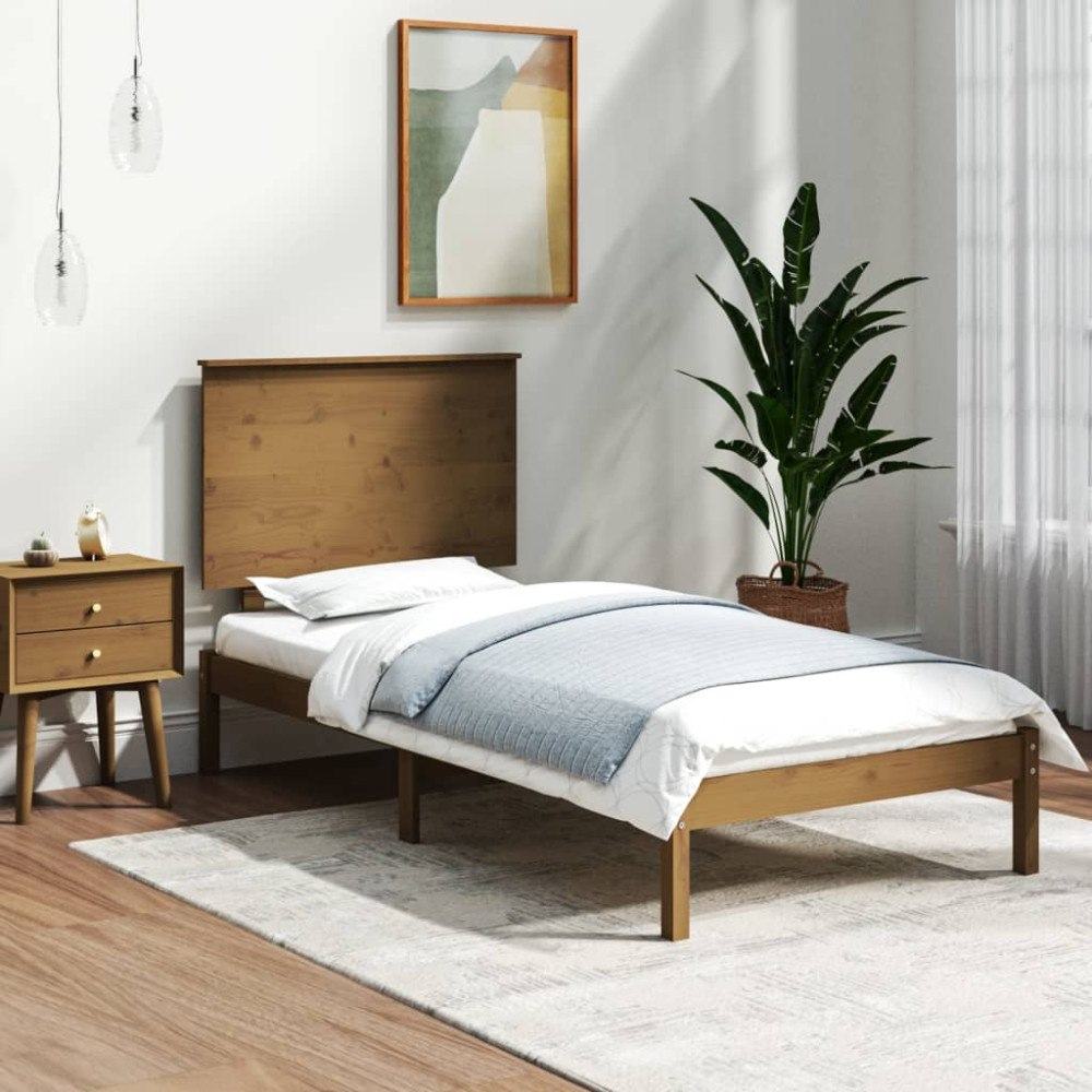 vidaXL Sängram honungsbrun massiv furu 100x200 cm enkelsäng