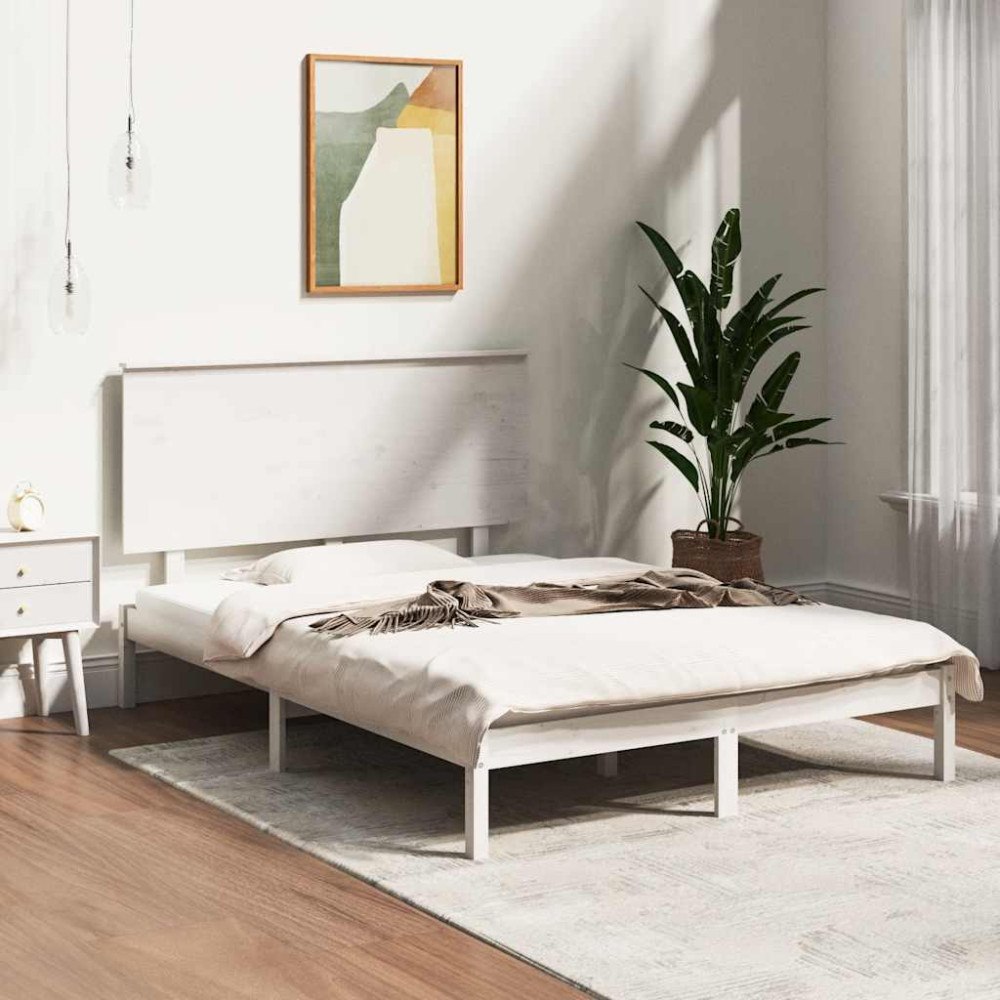 vidaXL Sängram utan madrass vit 140x200 cm massiv furu