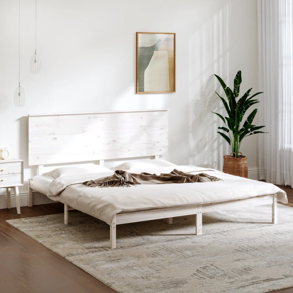 vidaXL Sängram vit massivt trä 150x200 cm