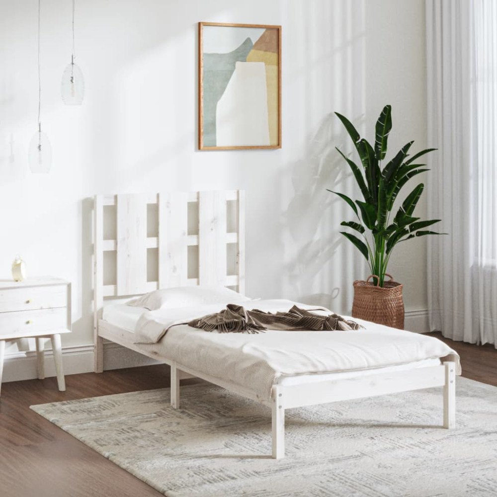 vidaXL Sängram vit massivt trä 90x190 cm
