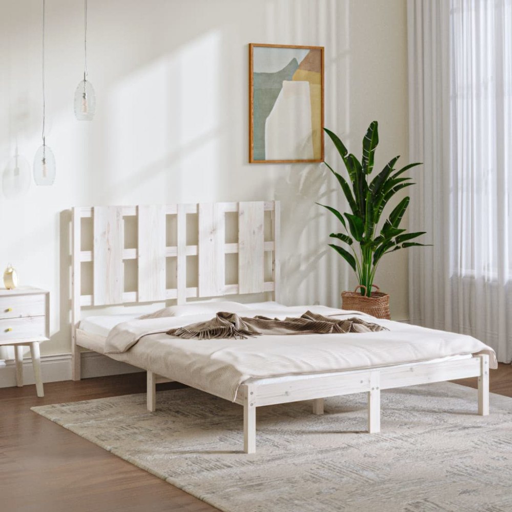 vidaXL Sängram vit massivt trä 120x190 cm