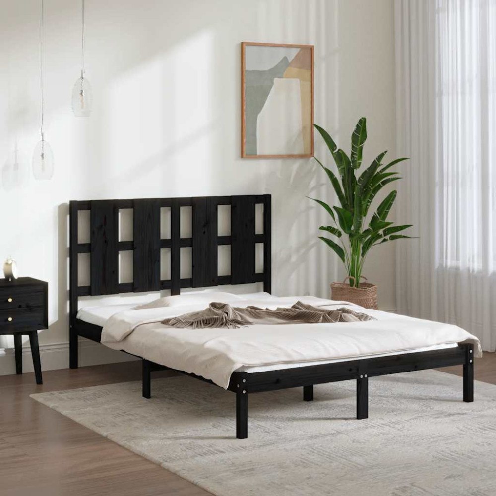 vidaXL Sängram svart massiv furu 140x190 cm