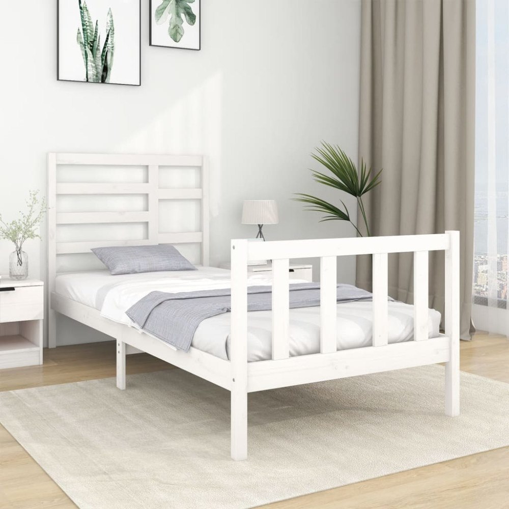 vidaXL Sängram vit massivt trä 90x190 cm