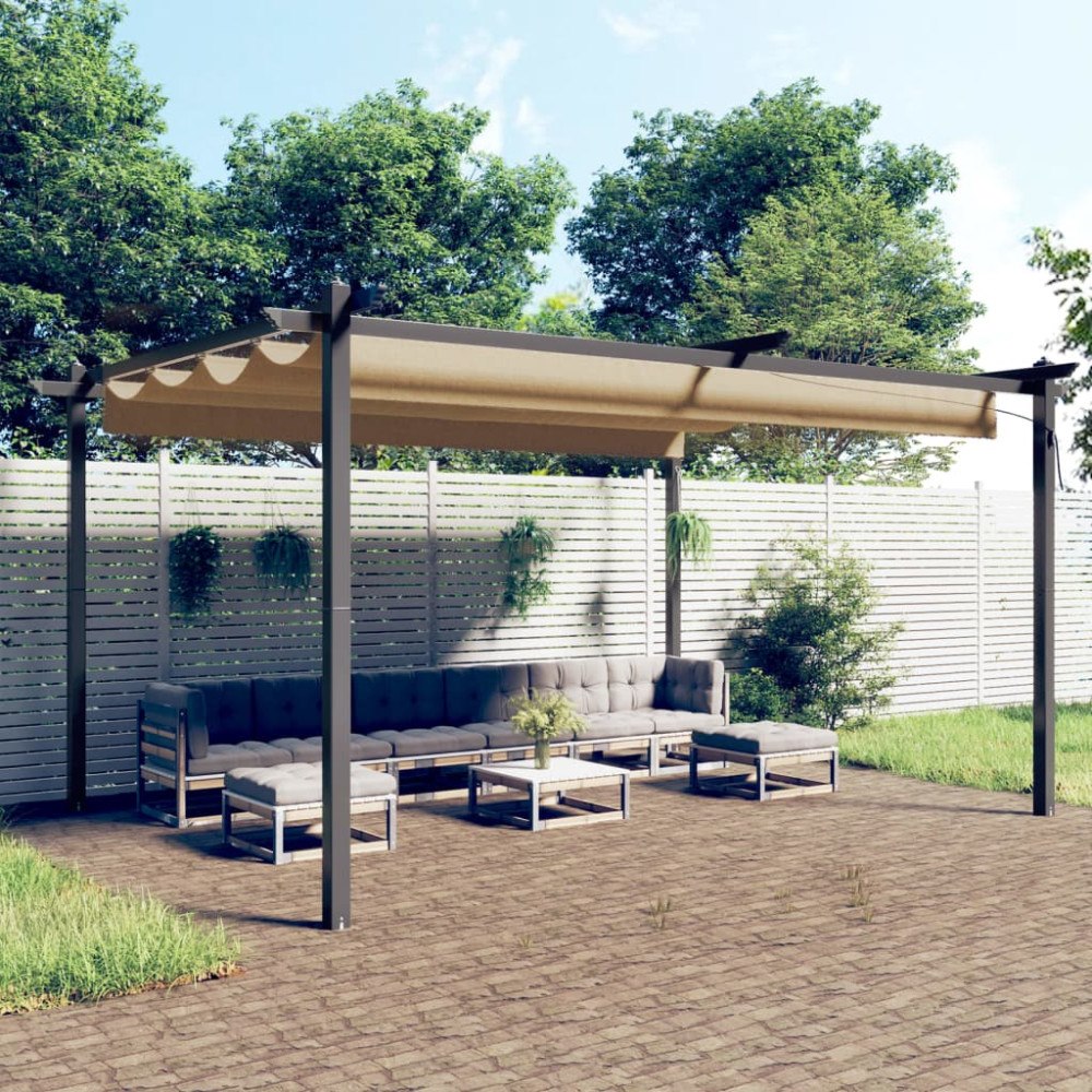 vidaXL Paviljong med infällbart tak 4x3 m taupe