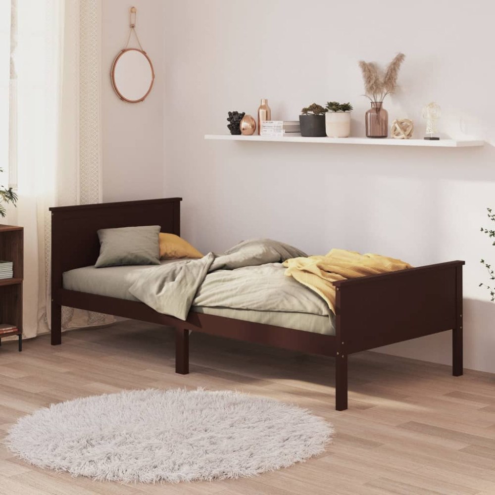 vidaXL Sängram mörkbrun massiv furu 90x200 cm