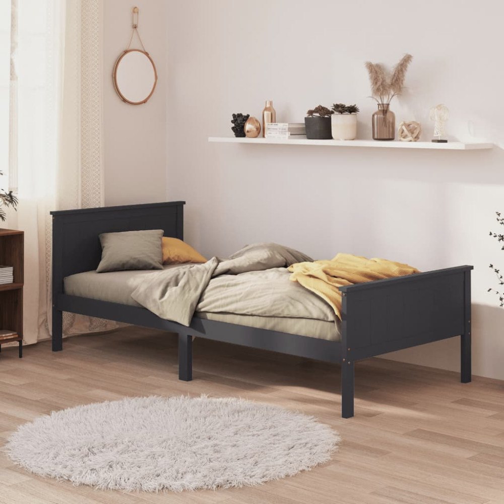 vidaXL Sängram grå massiv furu 100x200 cm