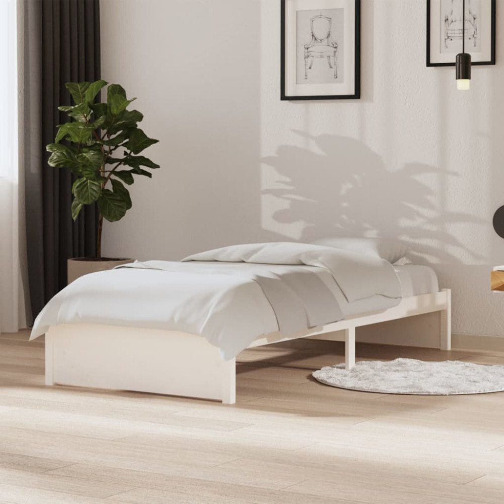 vidaXL Sängram vit massivt trä 90x190 cm
