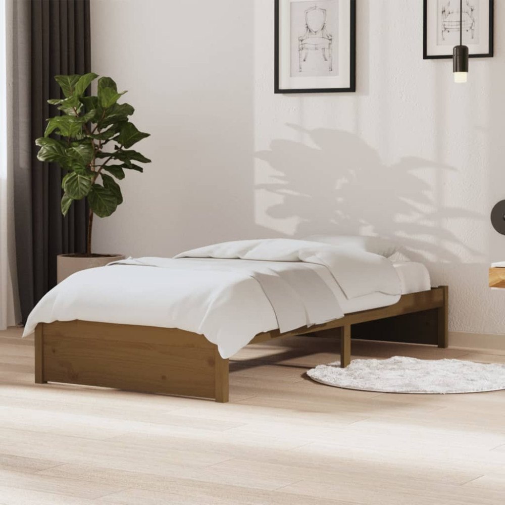 vidaXL Sängram honungsbrun massivt trä 90x190 cm