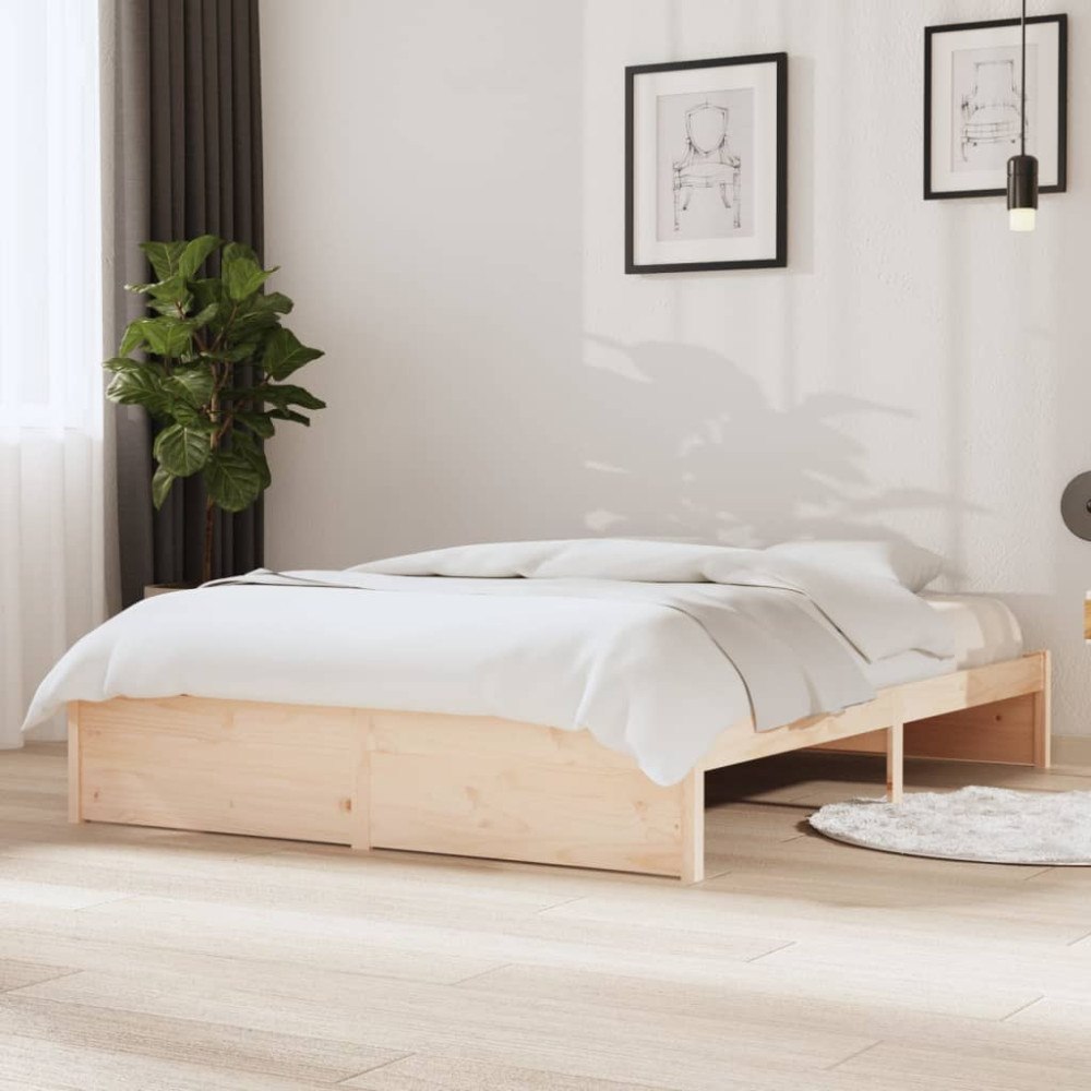 vidaXL Sängram massivt trä 135x190 cm