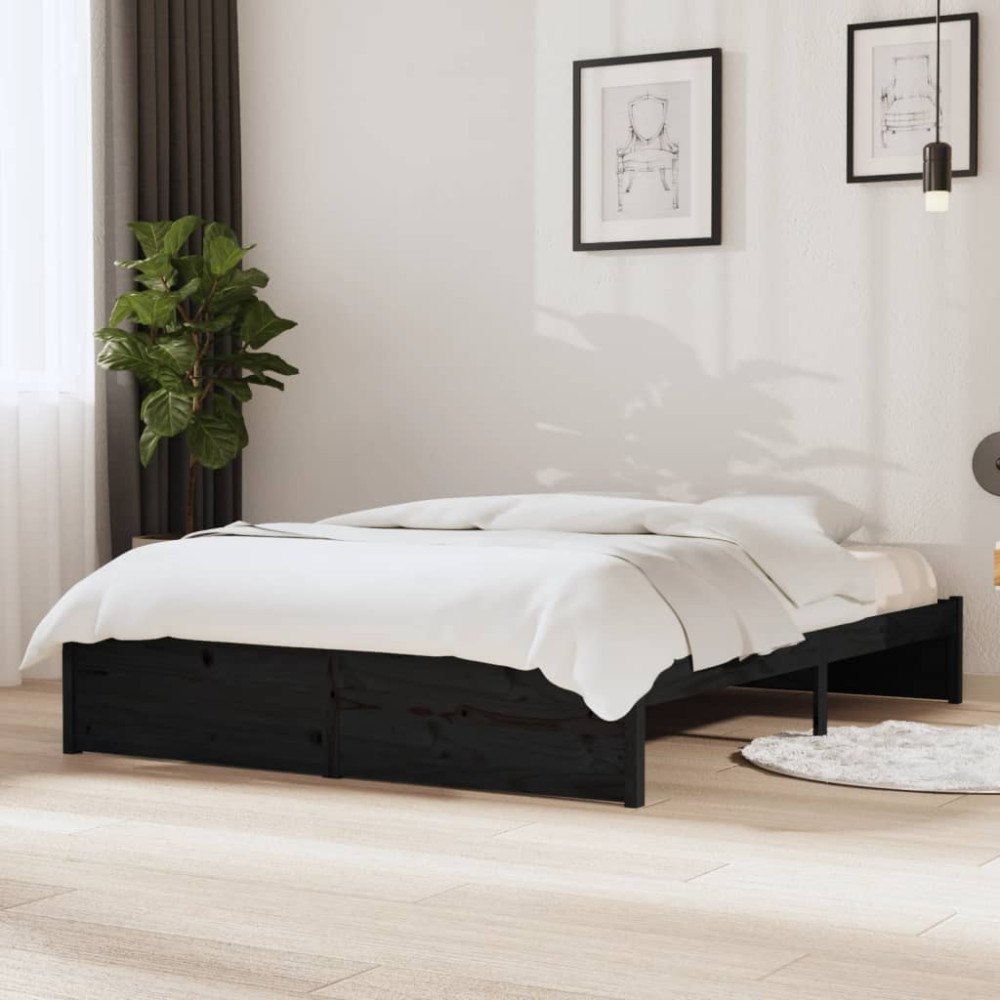 vidaXL Sängram svart massivt trä 140x190 cm