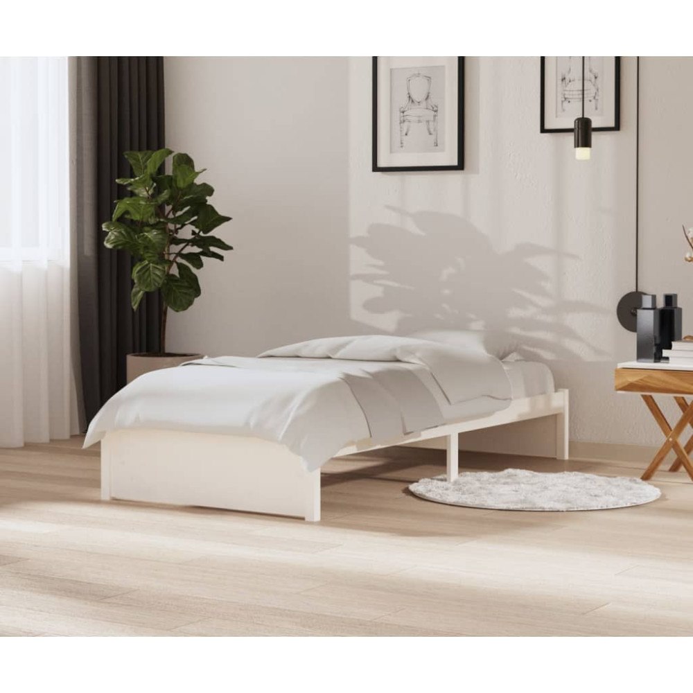 vidaXL Sängram vit massivt trä 90x200 cm
