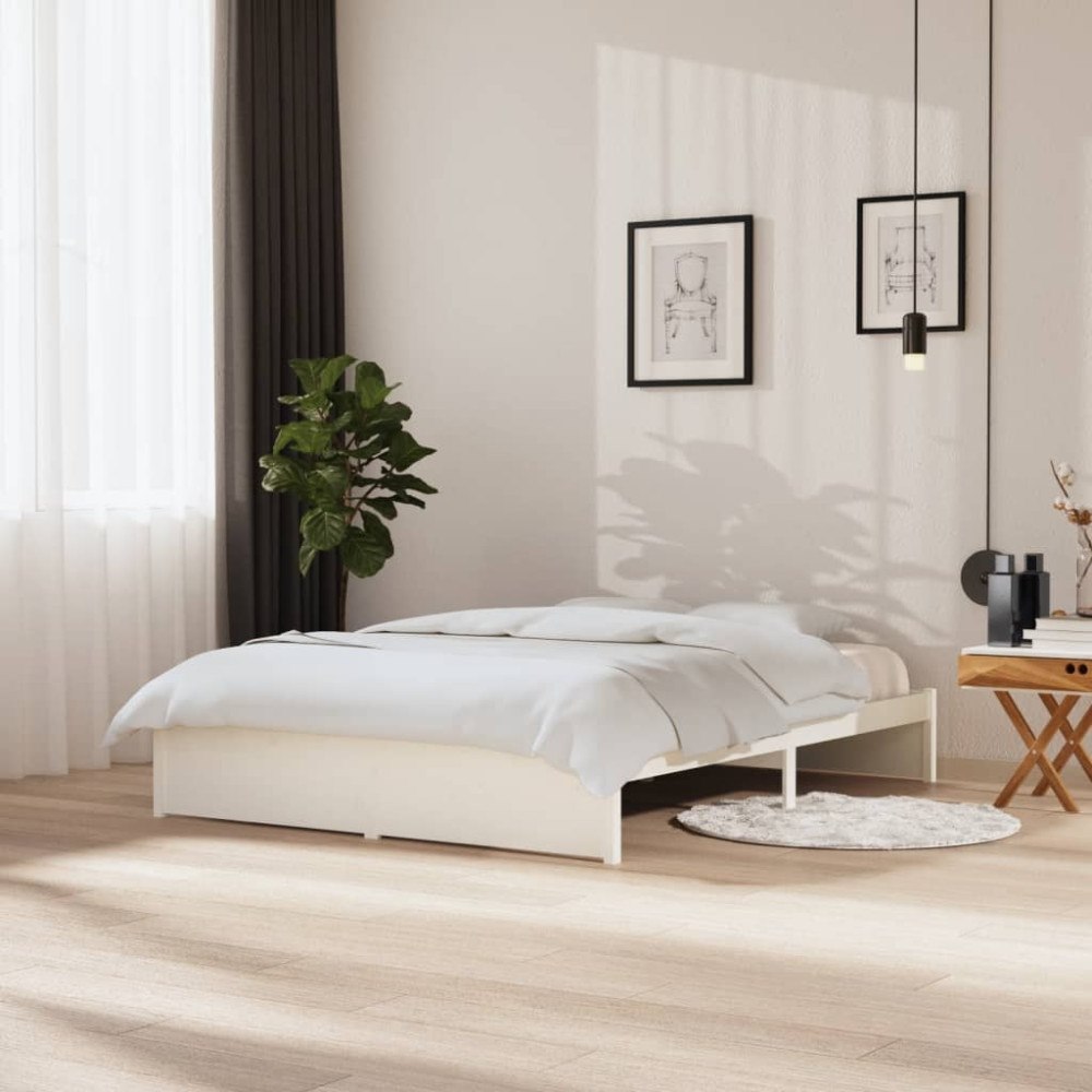 vidaXL Sängram vit massivt trä 150x200 cm