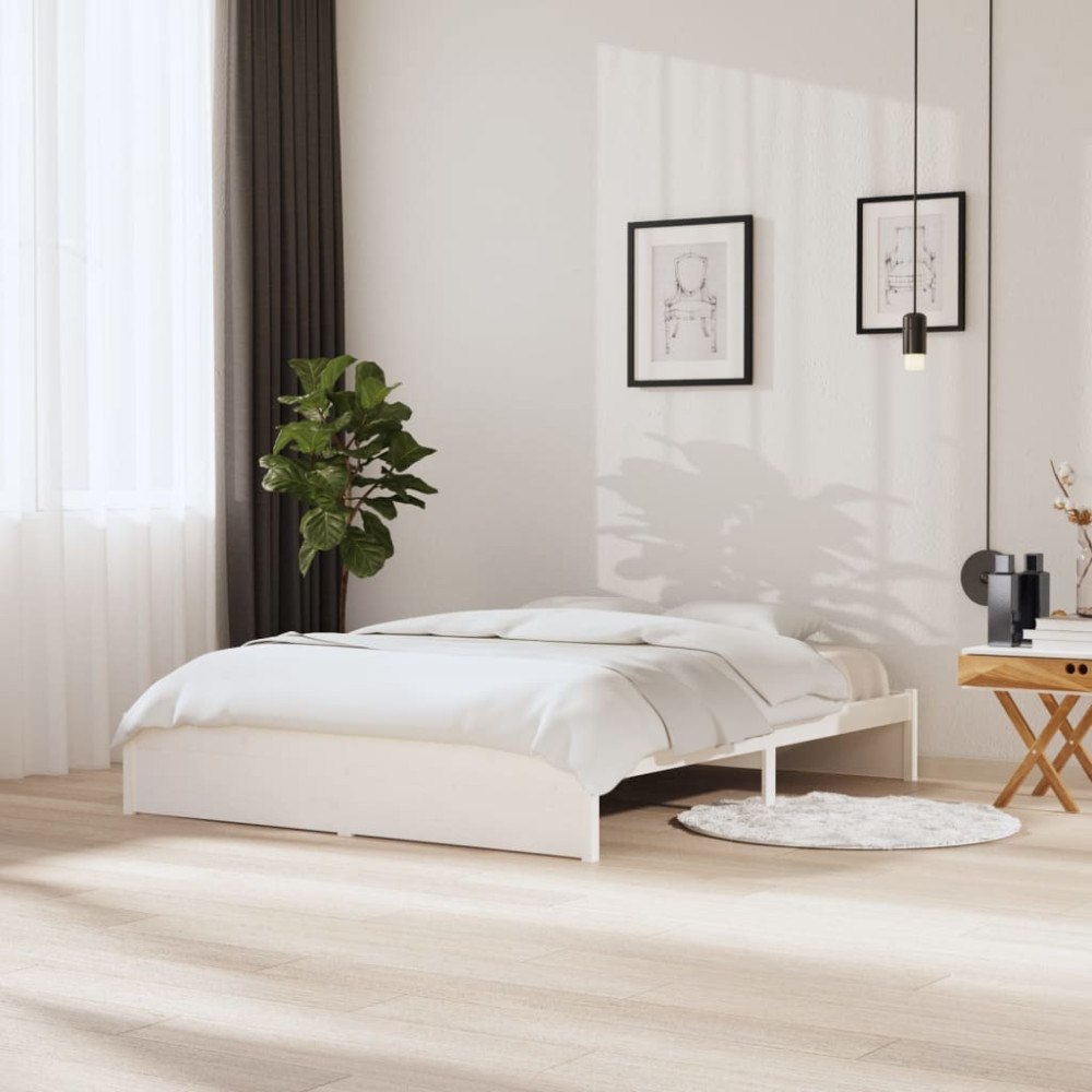 vidaXL Sängram vit massivt trä 160x200 cm