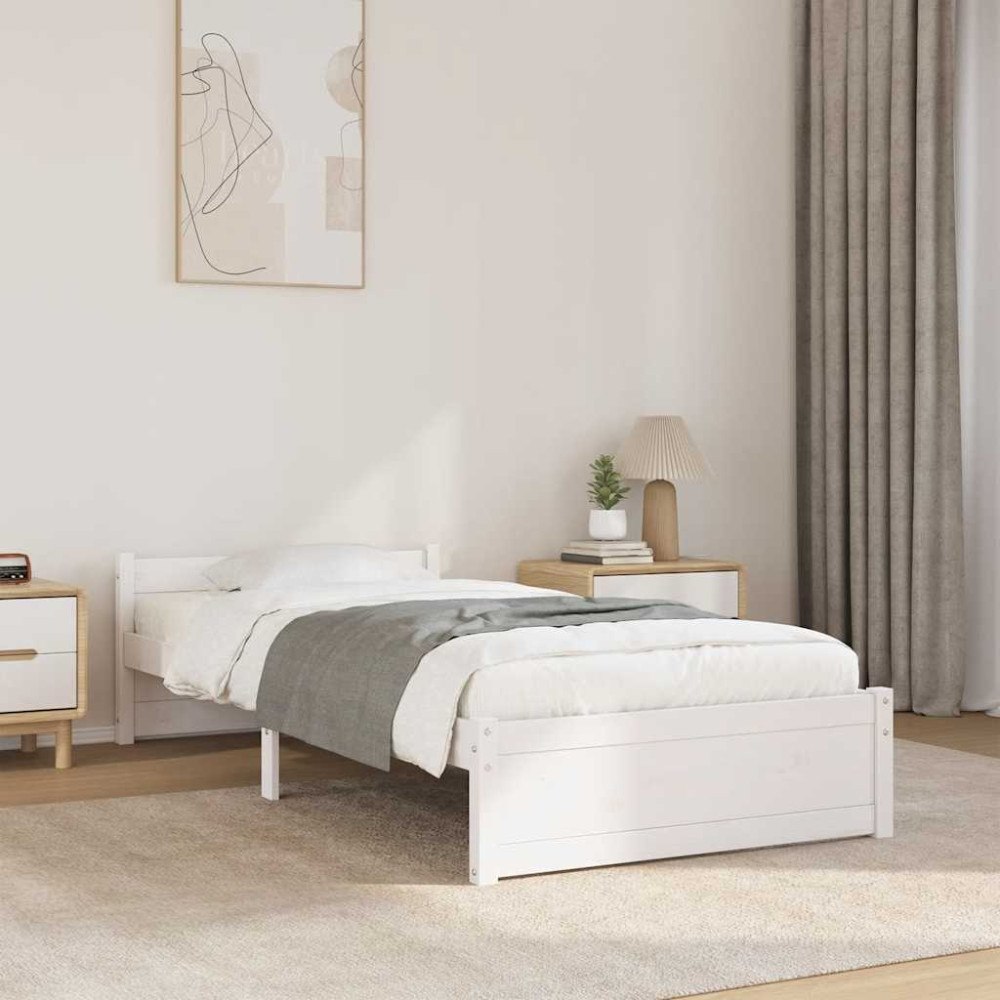 vidaXL Sängram vit massivt trä 75x190 cm