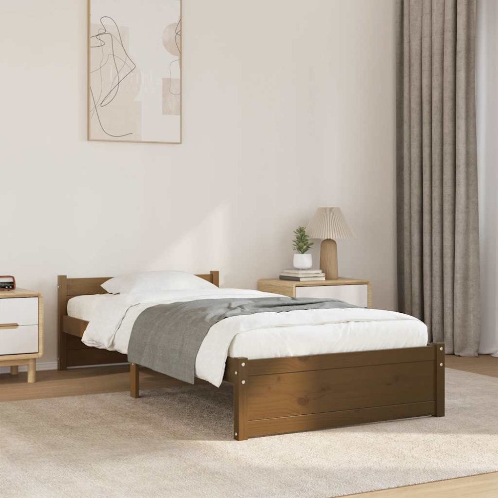 vidaXL Sängram honungsbrun massiv furu 75x190 cm
