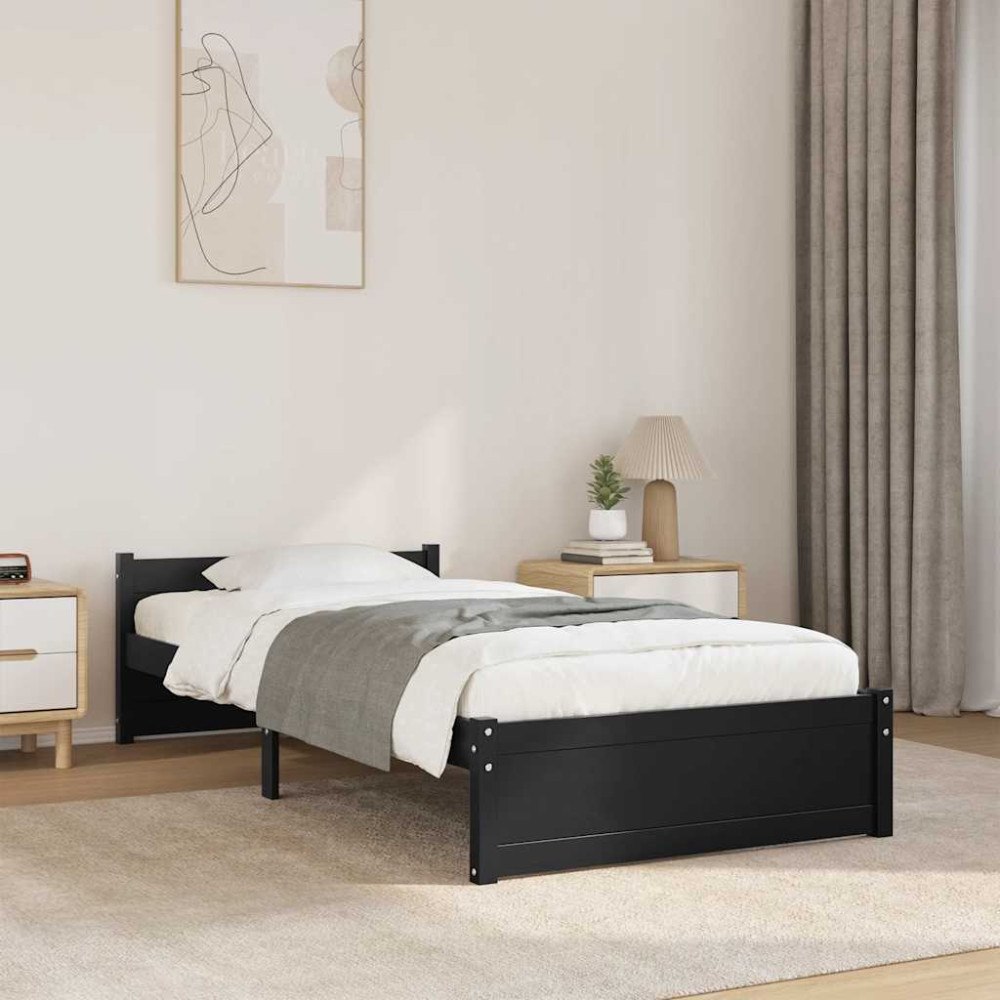 vidaXL Sängram svart massiv furu 75x190 cm