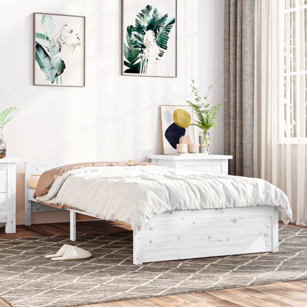 vidaXL Sängram vit massivt trä 90x190 cm