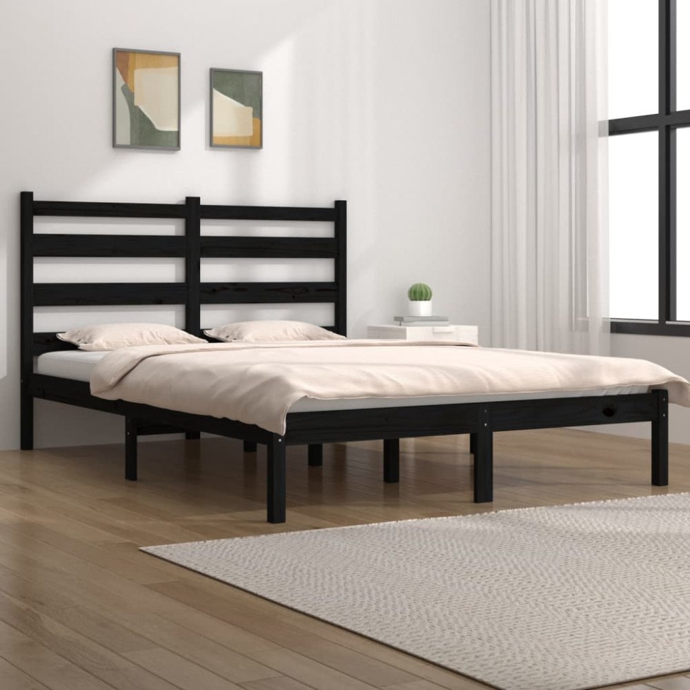 vidaXL Sängram svart massiv furu 140x190 cm