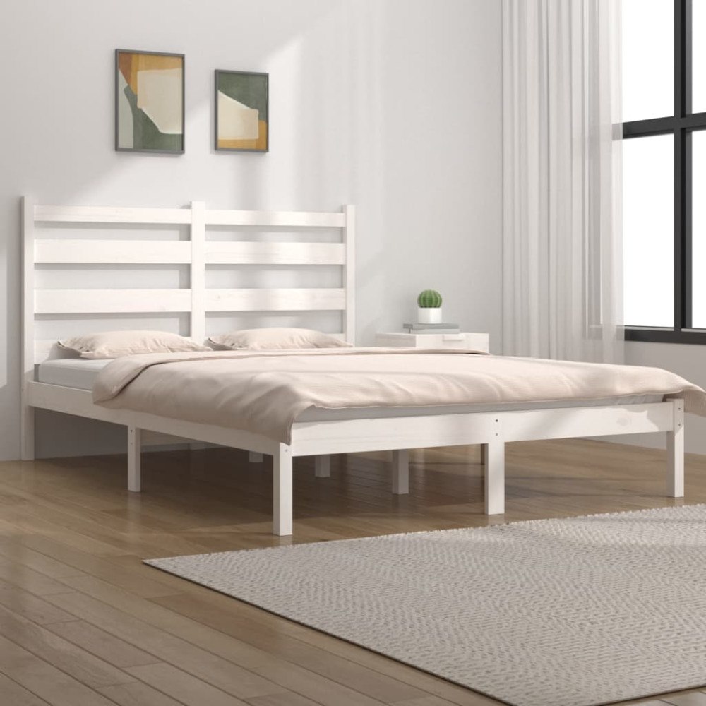 vidaXL Sängram vit massiv furu 200x200 cm