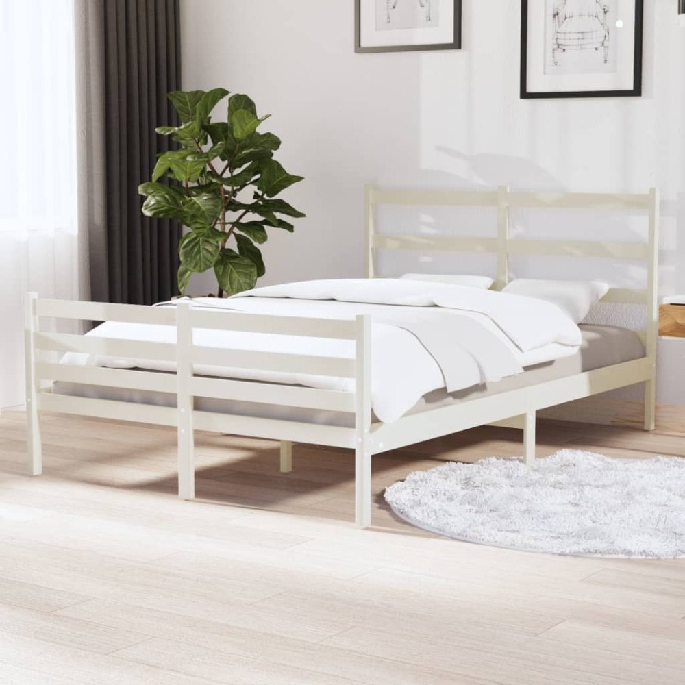 vidaXL Sängram vit massiv furu 120x190 cm
