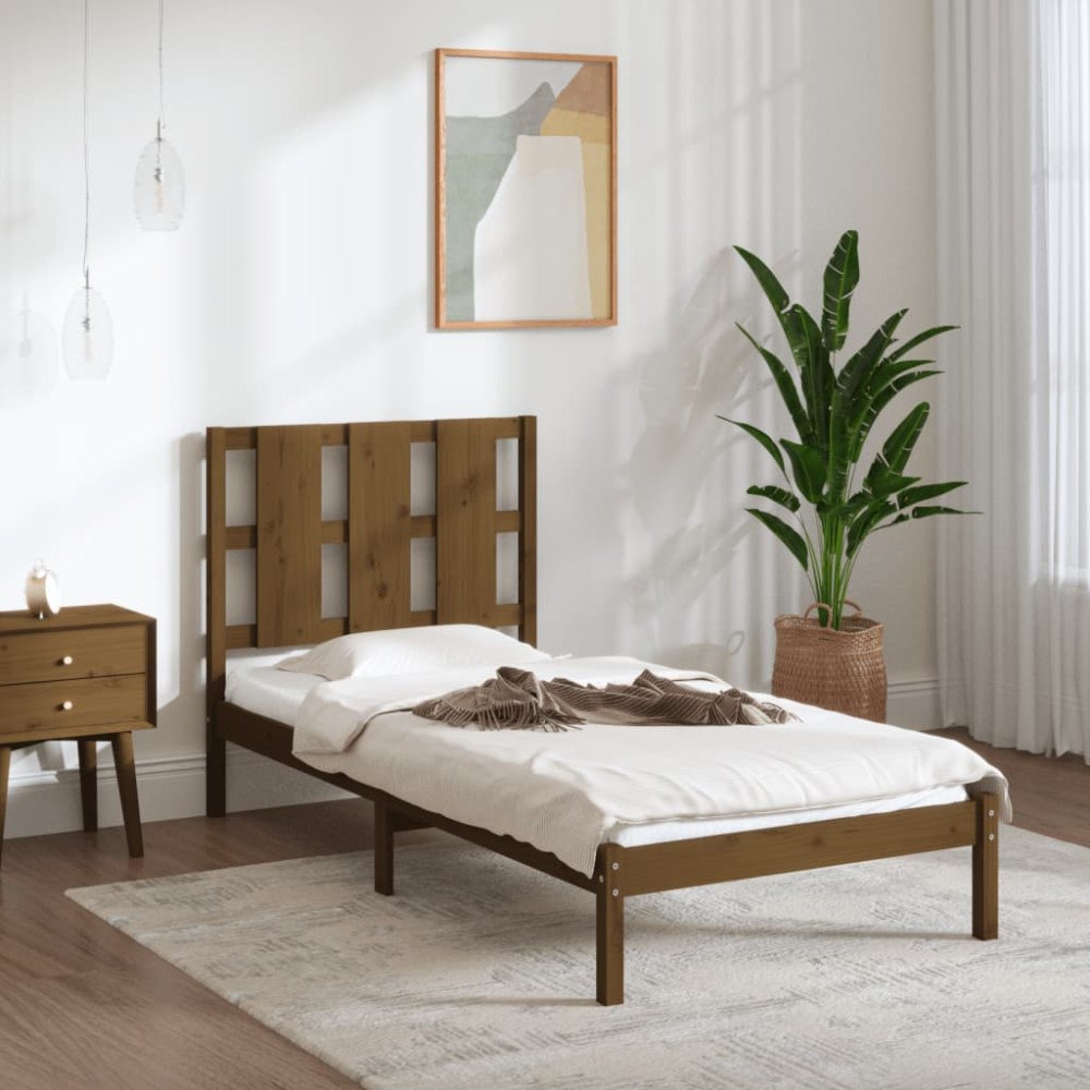 vidaXL Sängram honungsbrun massiv furu 100x200 cm enkelsäng