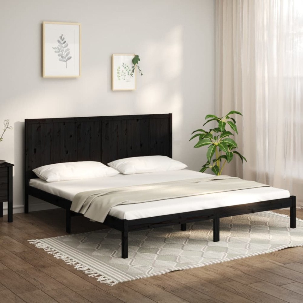 vidaXL Sängram svart massiv furu 200x200 cm