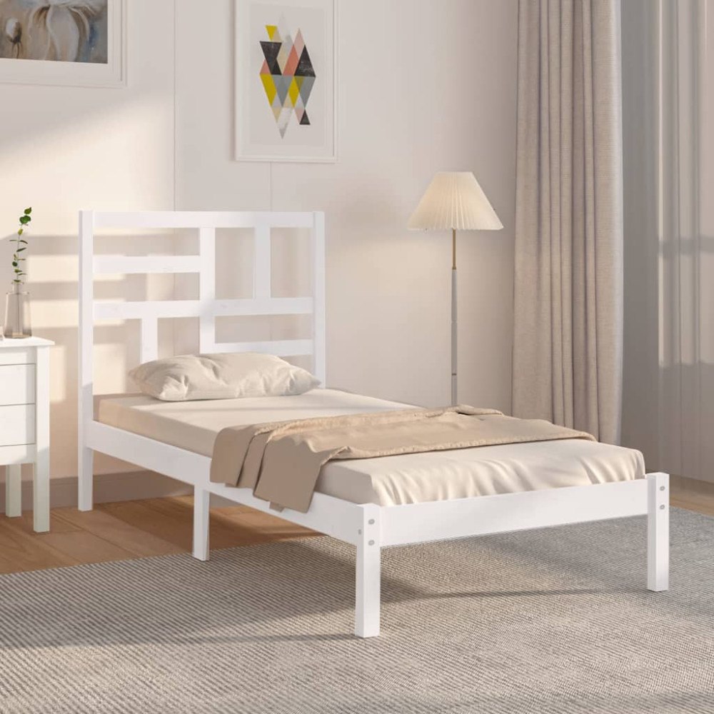 vidaXL Sängram vit massivt trä 75x190 cm