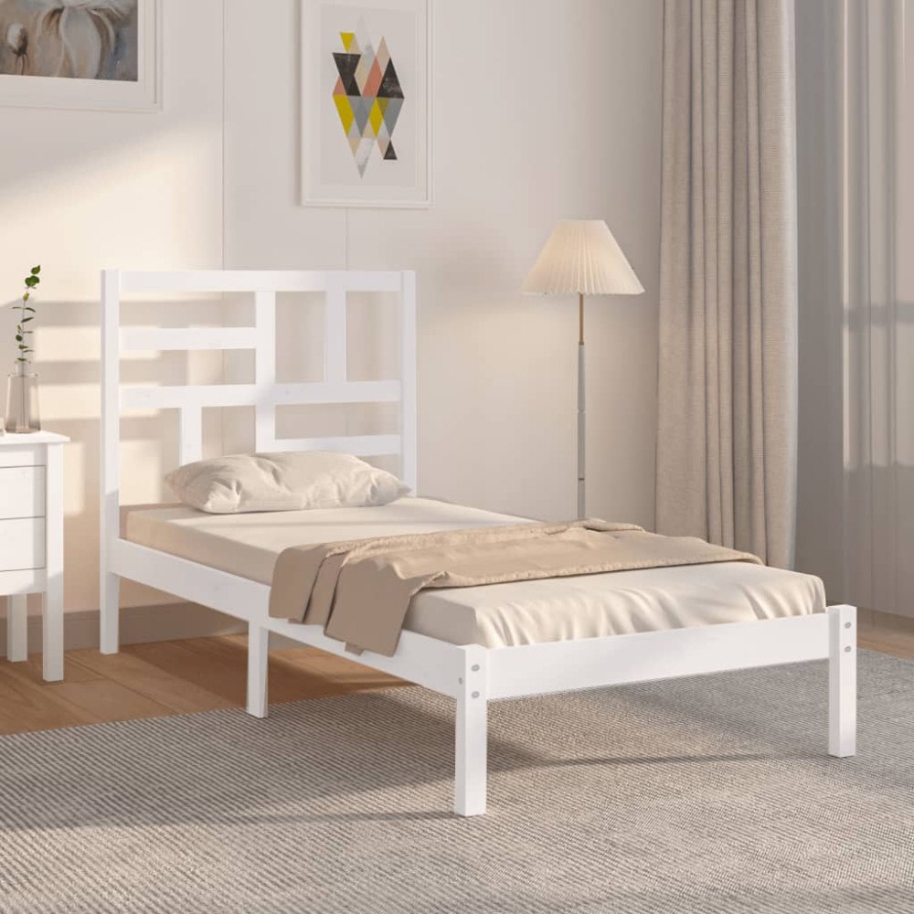 vidaXL Sängram vit massivt trä 90x190 cm