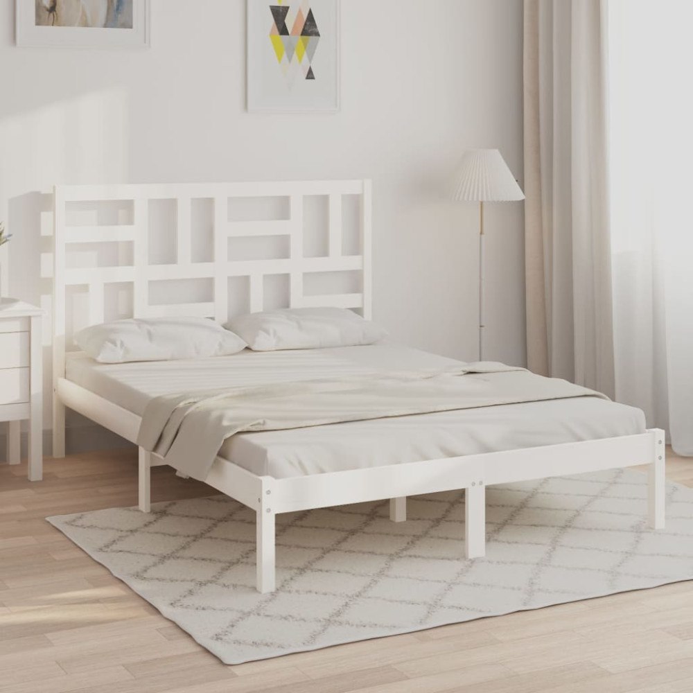 vidaXL Sängram vit massivt trä 120x190 cm