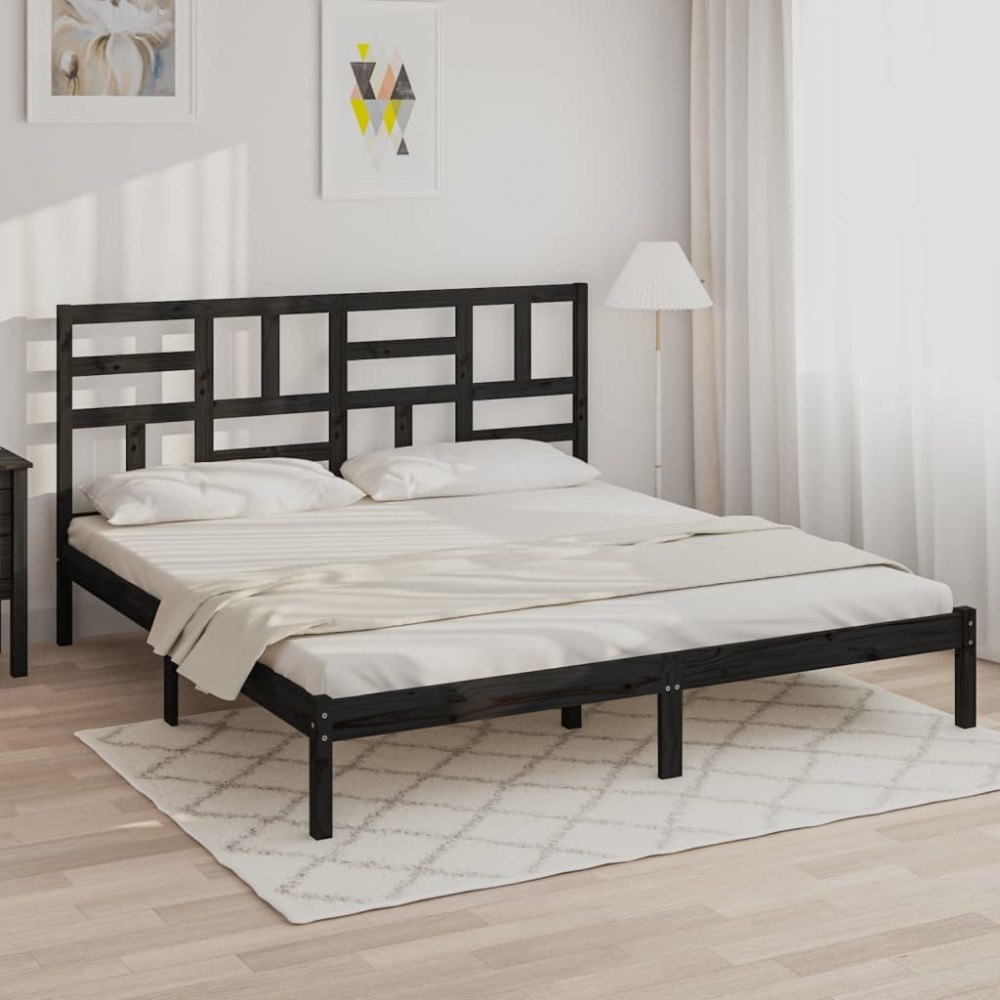 vidaXL Sängram svart massivt trä 200x200 cm