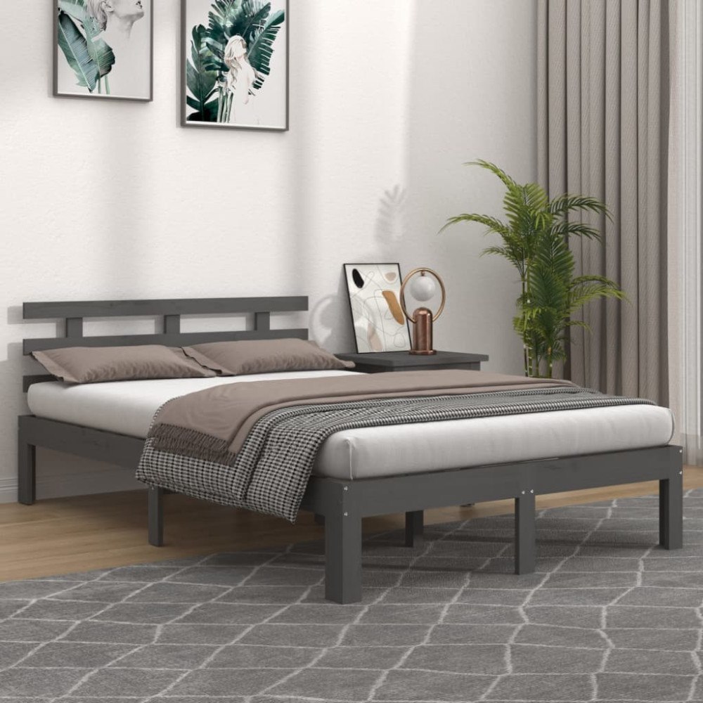 vidaXL Sängram grå massiv furu 200x200 cm