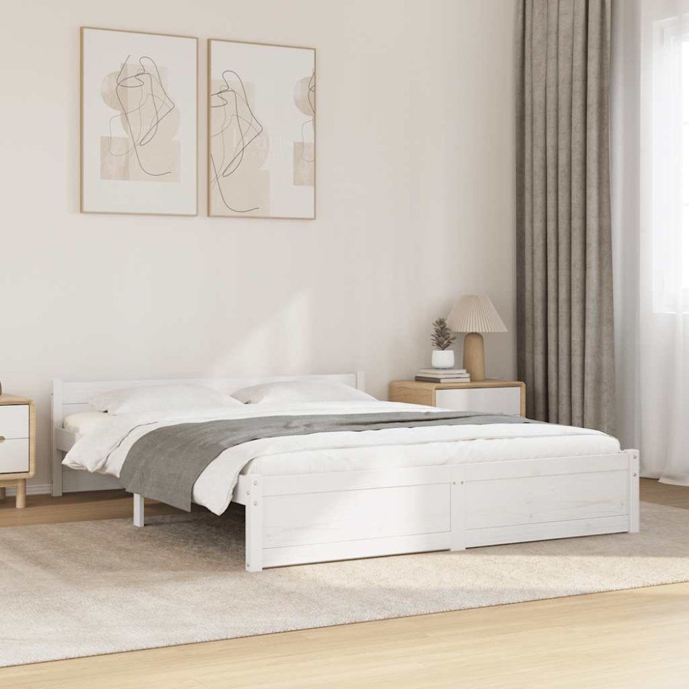vidaXL Sängram vit massivt trä 135x190 cm