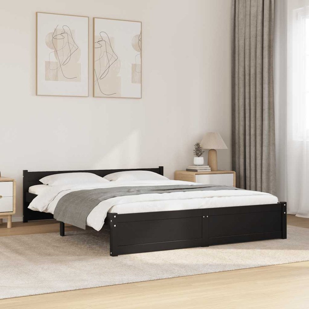 vidaXL Sängram svart massivt trä 140x190 cm
