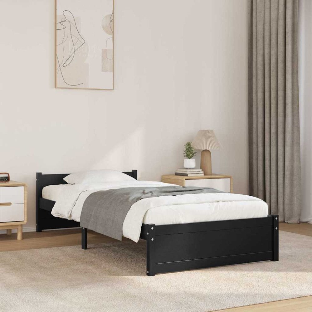 vidaXL Sängram svart massivt trä 90x200 cm