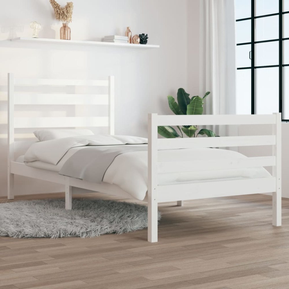 vidaXL Sängram vit massiv furu 100x200 cm