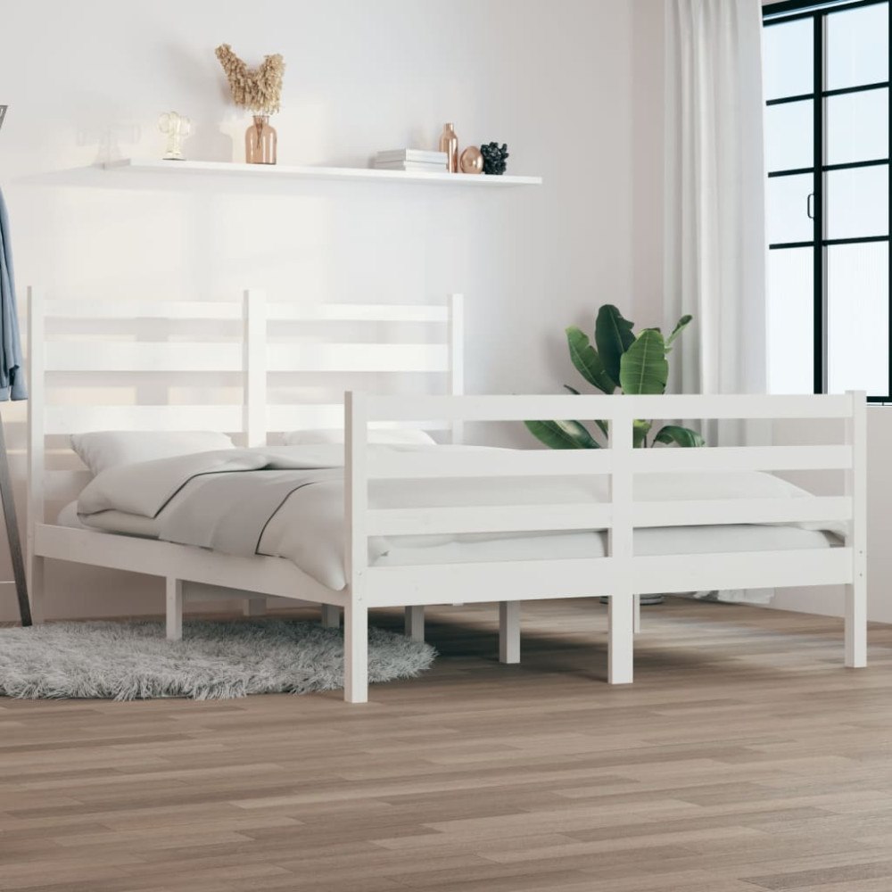 vidaXL Sängram massiv furu 120x200 cm vit