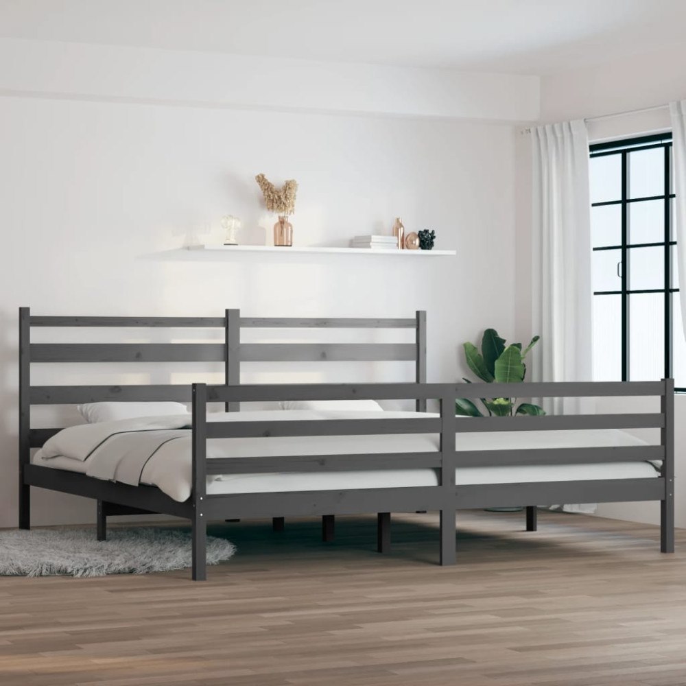 vidaXL Sängram massiv furu 200x200 cm grå