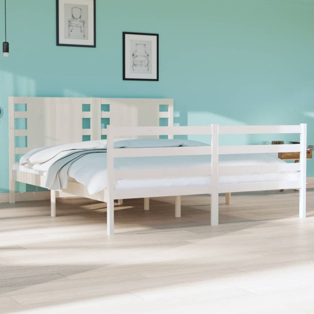 vidaXL Sängram utan madrass vit 135x190 cm massiv furu