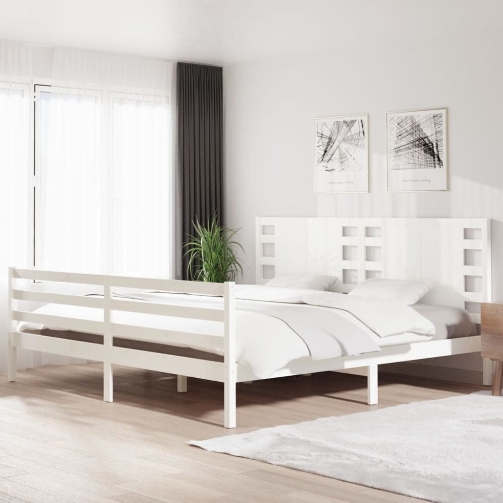 vidaXL Sängram utan madrass vit 200x200 cm massiv furu