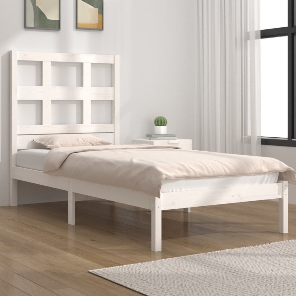 vidaXL Sängram utan madrass vit 75x190 cm massiv furu