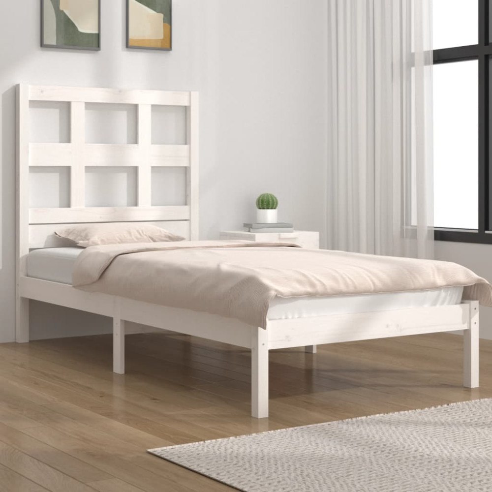 vidaXL Sängram utan madrass vit 90x190 cm massiv furu