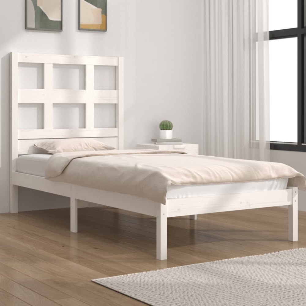 vidaXL Sängram utan madrass vit 90x200 cm massiv furu