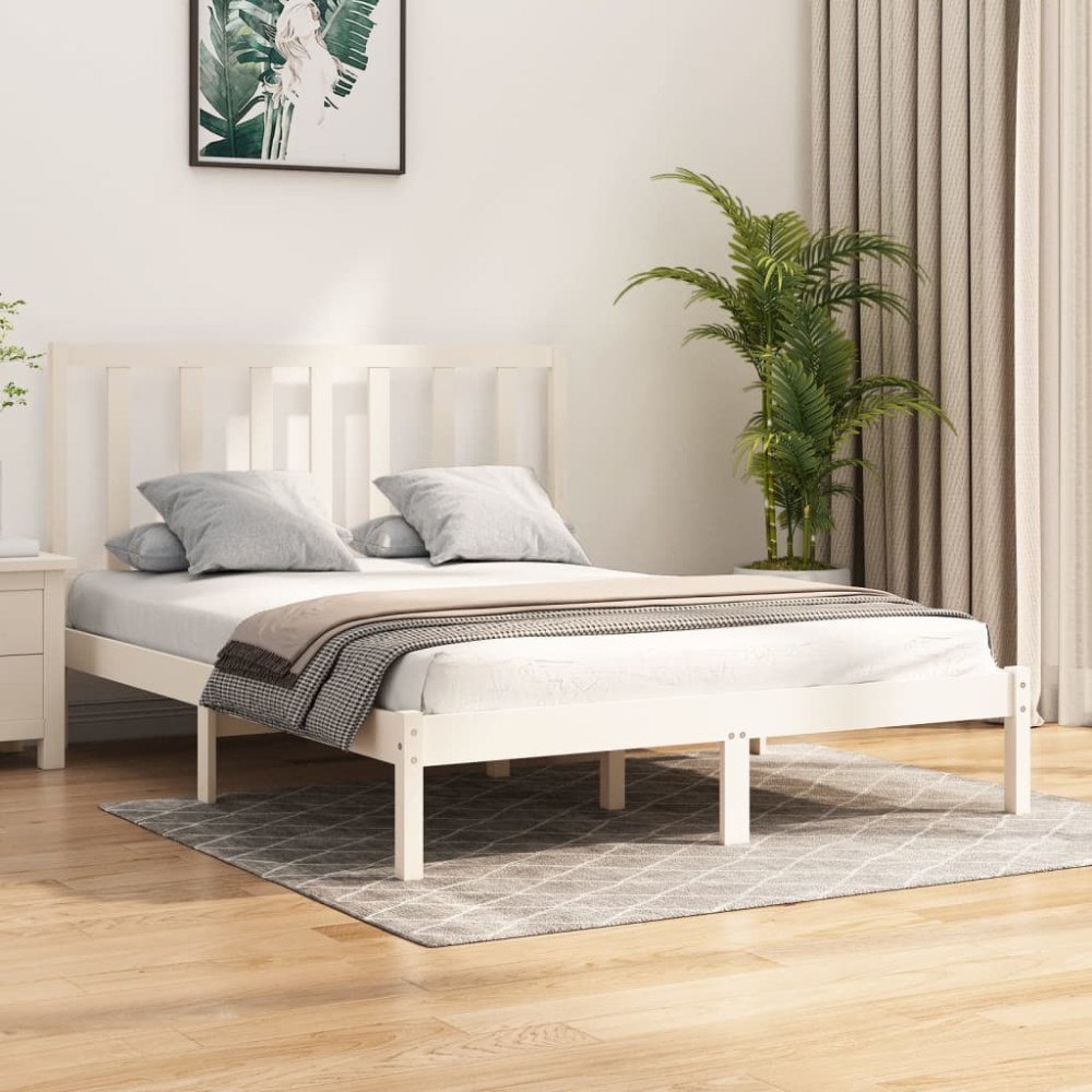 vidaXL Sängram vit massiv furu 120x190 cm