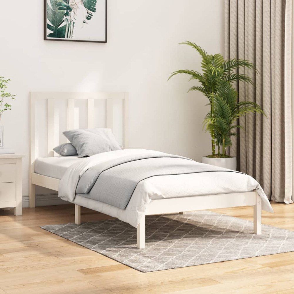 vidaXL Sängram vit massiv furu 100x200 cm
