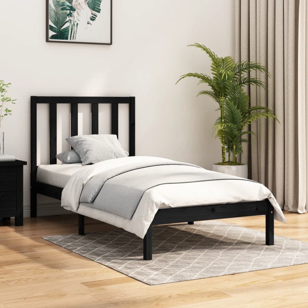 vidaXL Sängram svart massiv furu 100x200 cm